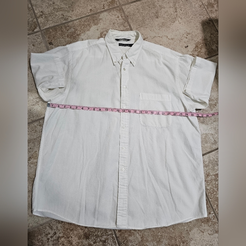 Nautica Men XL White Seersucker Short Sleeve Button Down Shirt Cotton Archival - Picture 5 of 6